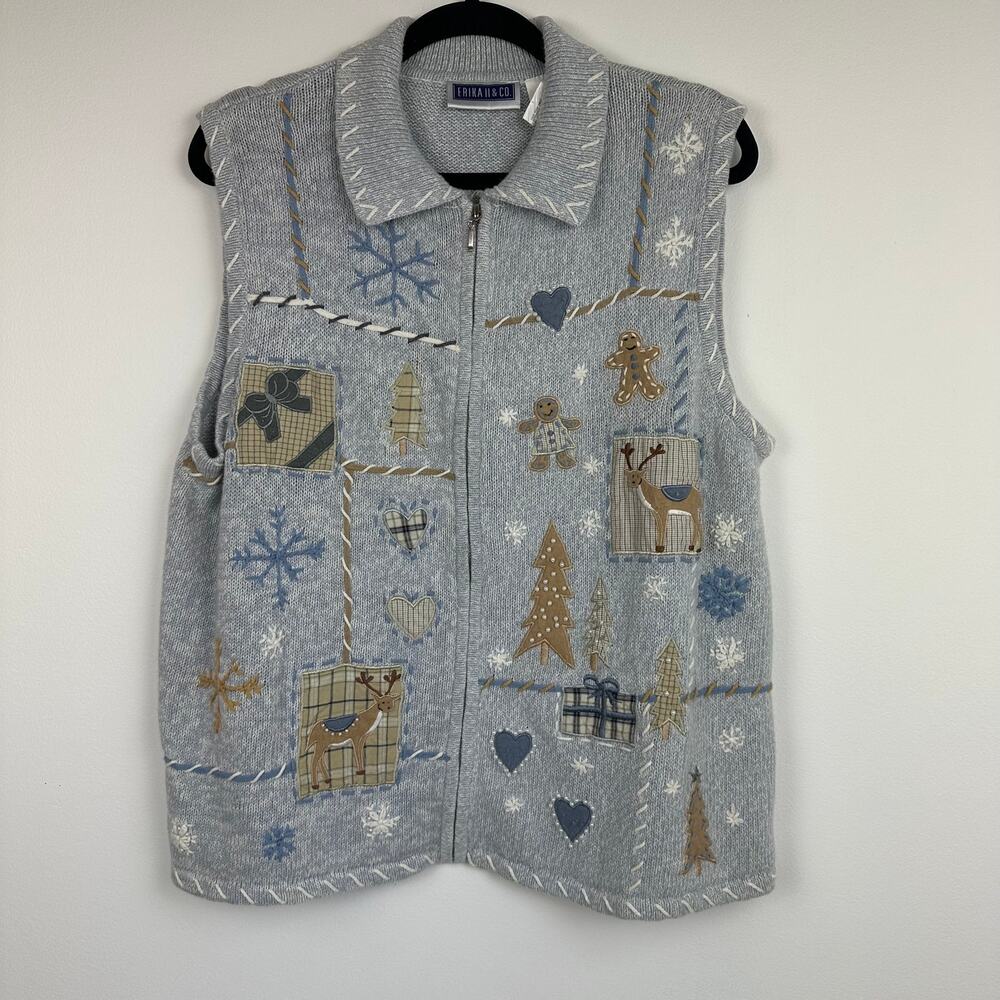 Vintage Erika II & Co Womens. Winter Christmas Light Blue Sweater Vest 18/20W